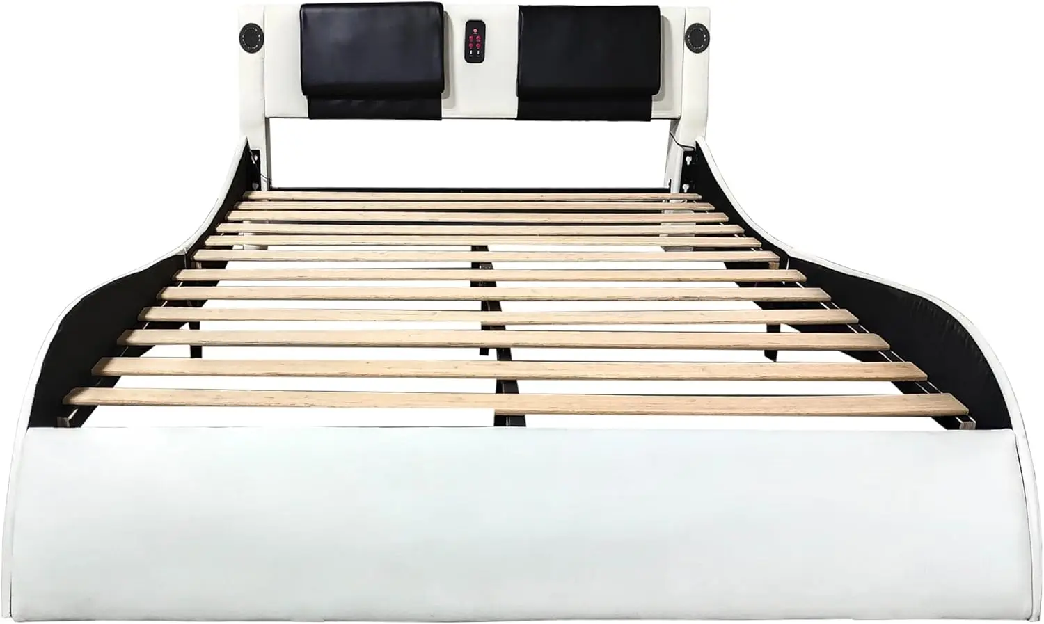 سرير منجد بحجم كبير من Softsea مع مصباح LED ، منفذ شحن USB ، مسند ظهر ، تدليك بالاهتزاز ، تصميم منحني ، شريحة خشبية