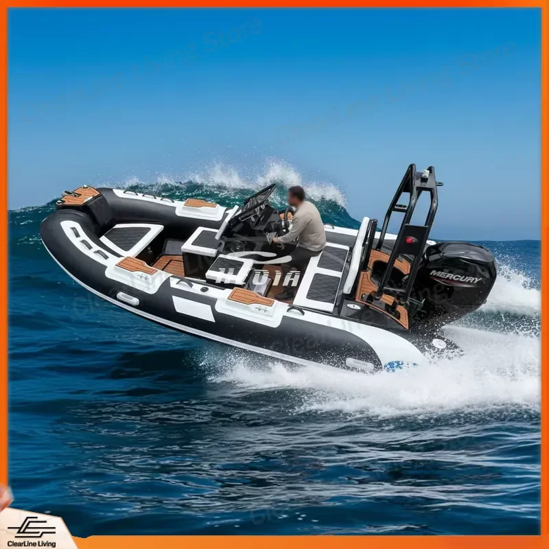 390cm RIB Boat 12.8ft Aluminum Hull Hypalon Inflatable Boat with Cabin Outboard Engine Luxury Fishing Dinghy Small Rib Boat