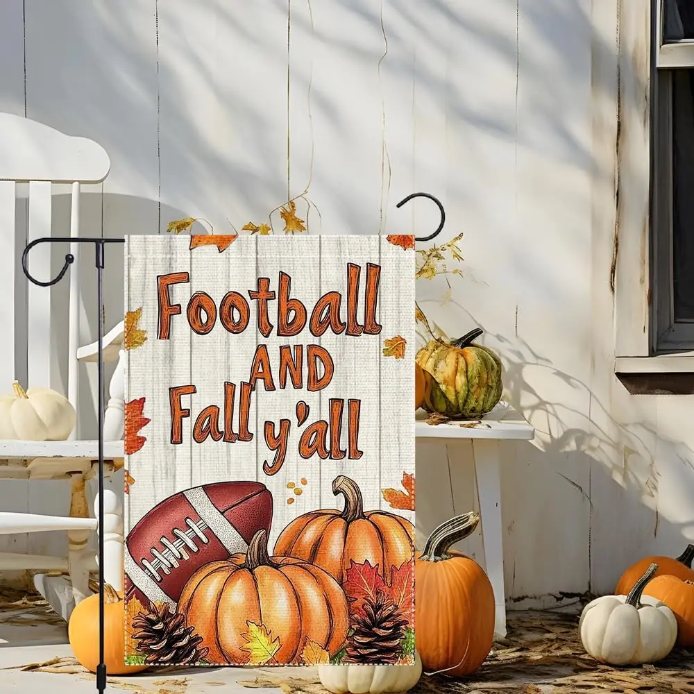 Fall Football Garden Flag 12x18 Inch Double Sided Burlap Small Seasonal Autumn Pumpkin Thanksgiving Garden Flags Vertical La uui