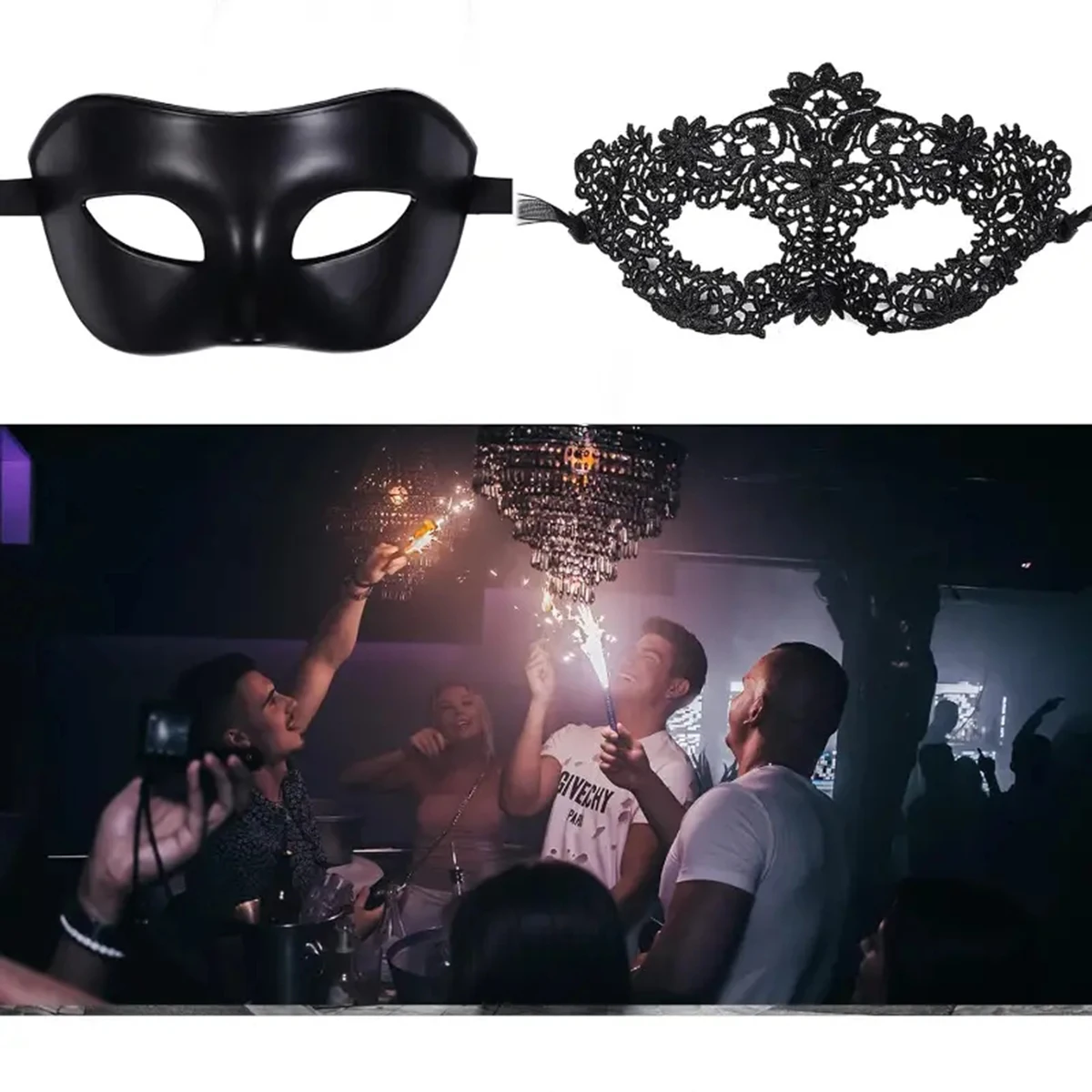 Elegant Lace Masquerade Mask Set for Couples 4