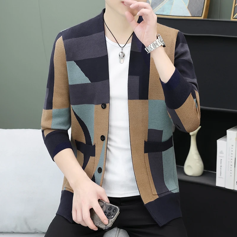 

2024 Autumn/Winter New Men's Casual Knitted Cardigan Sweater High Quality Non Ironing Youth Fashion Versatile Sweater Cardigan