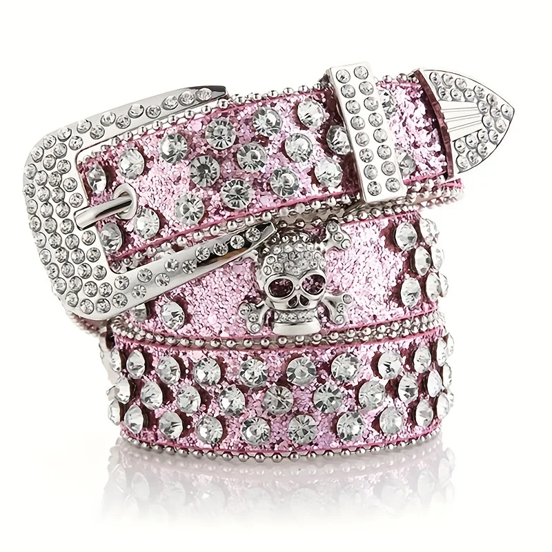 Glamorous Rhinestone Skull Rivet Belt - Perfect for Jeans & Western Outfits!