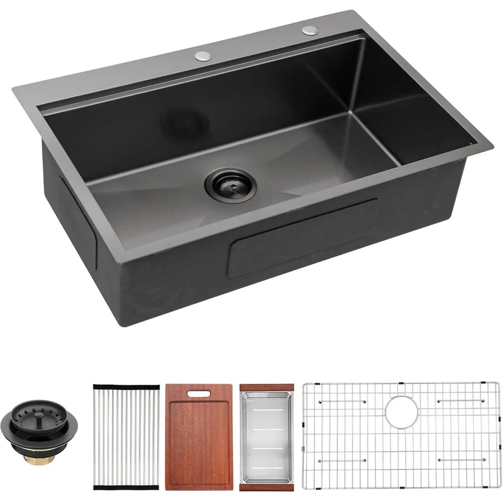 

Durable Stainless Steel Kitchen Sink Gunmetal Black 33x22 Workstation Topmount Single Bowl for Gourmet Kitchen Countertop Use