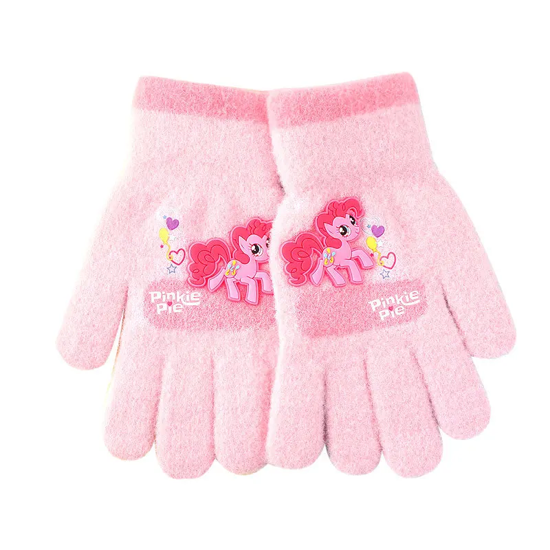 Miniso 子供 5 本指手袋女の子の秋と冬暖かいニット糸分割手袋中大子供女の子リトルポニー