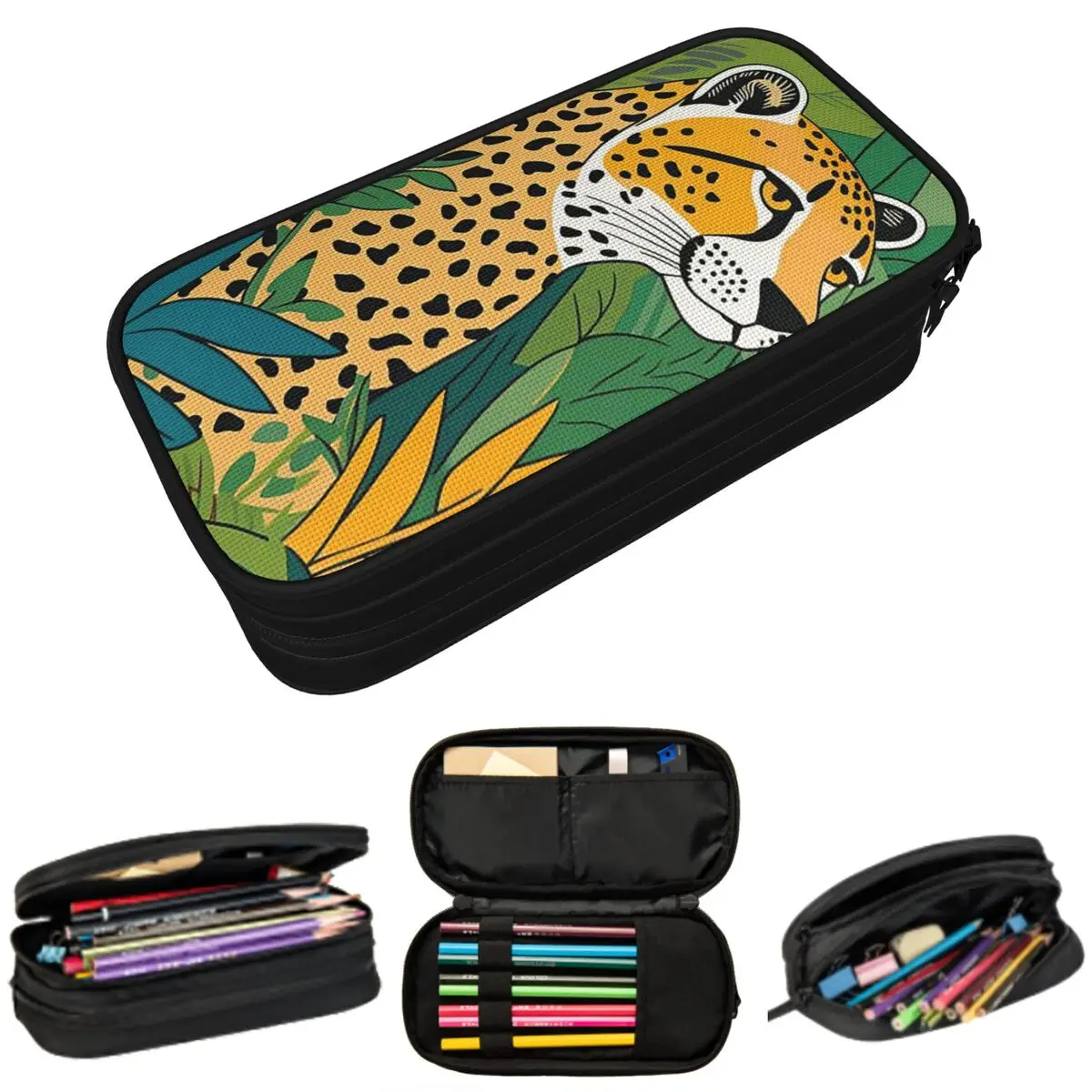 

Милый мультяшный пенал с гепардом и леопардом для детей, школьный пенал-коробка, сумка для канцелярских принадлежностей, держатель для ручек