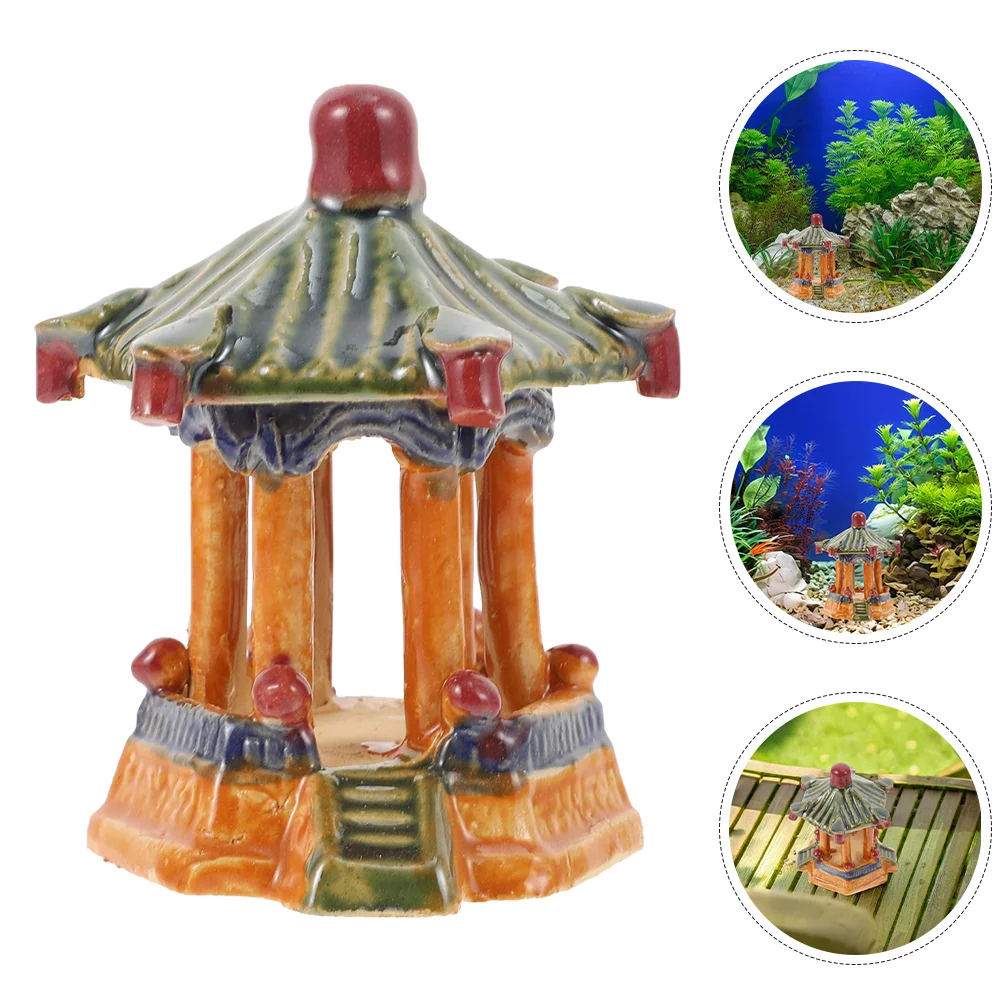 Fish Tank Decor Ceramic Gazebo Shelter Decorations Zen Garden Accessories Chinese Style Miniature Statue Ornament