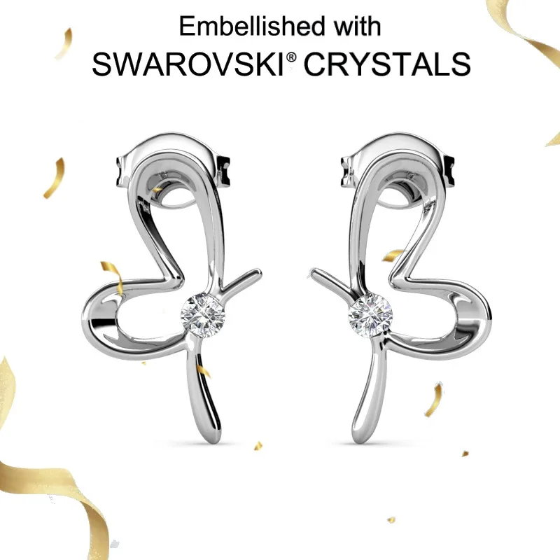 

Daisini 925 Sterling Silver Butterfly Stud Earrings with Swarovski Crystals for Women Jewelry White Gold Plated Insect Design