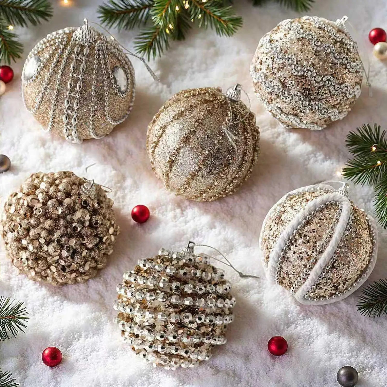 

6 шт., рождественские шары, декоративные золотые безделушки, набор, нежные подвесные украшения, рождественские украшения для вечеринки, домашний декор