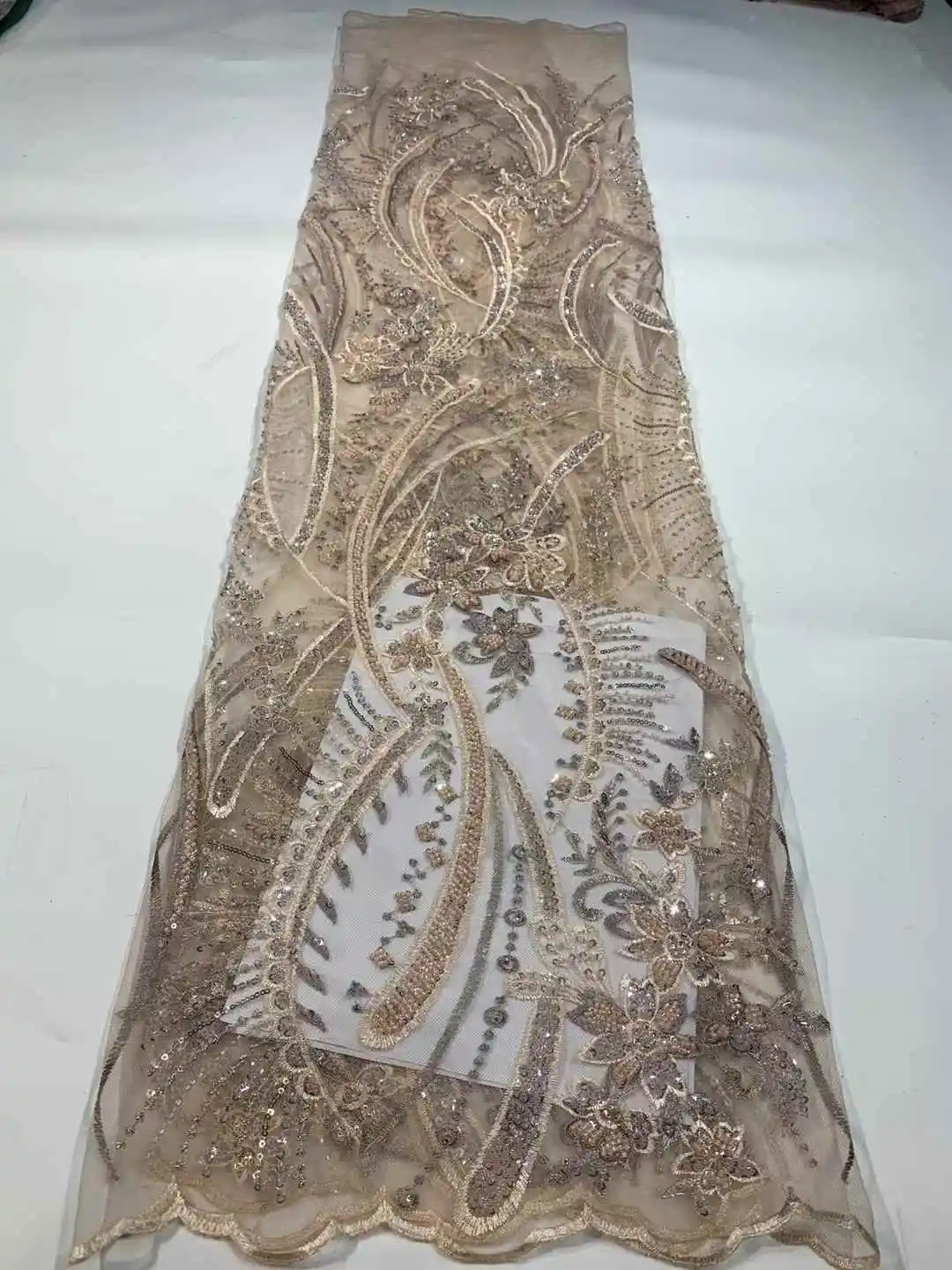 الخرز الفاخر الدانتيل الأفريقي 2025 جودة عالية 5 ياردة الخرز اليدوية الترتر النسيج نيجيريا لفستان الحفلات المسائية ،