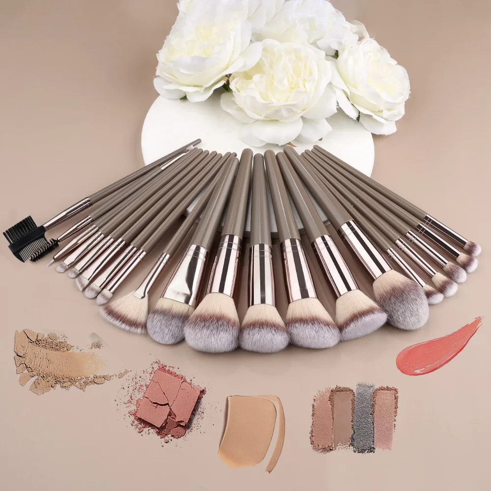 1-20pcs Champagne Makeup Brushes Set Professional Foundation Blush Eyeshadow Brush Kabuki Blending Makeup Beauty Cosmetic Tools