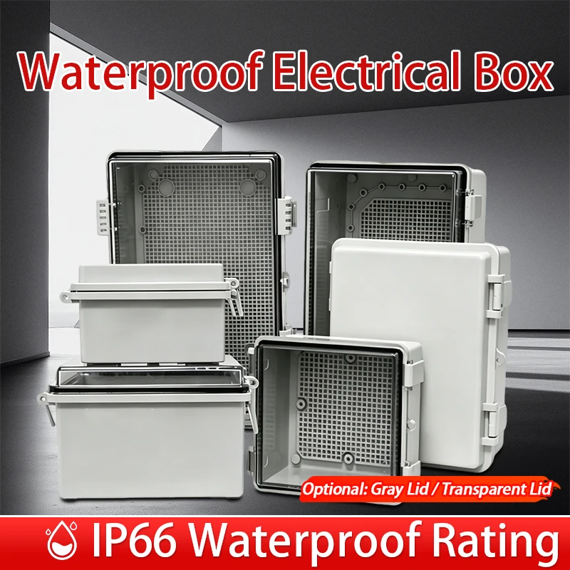 IP66 Waterproof Electronic Power Distribution Junction Box with ABS Hinge Buckle and Ears Enclosure for Electrical Projects