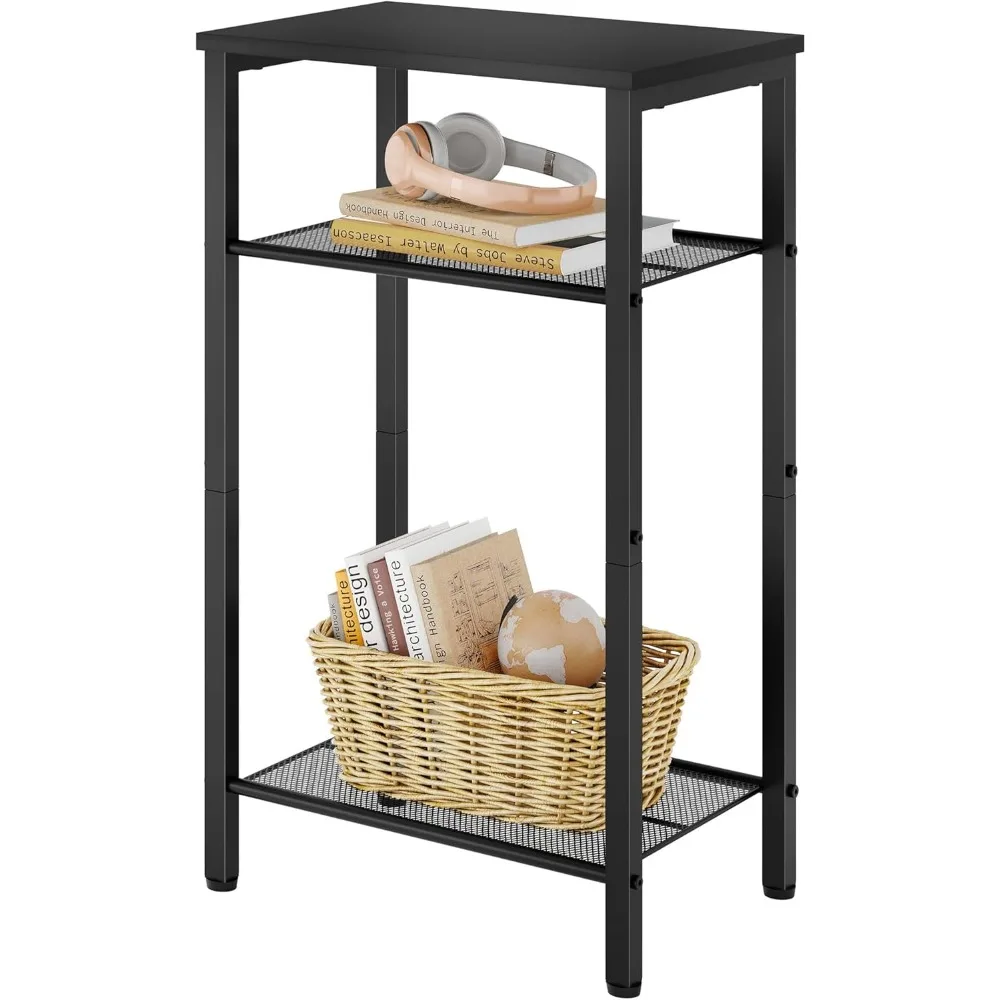 

3 Tier End Table, Telephone Table, Tall Side Table with Storage, Small Nightstand for Small Spaces, Metal Frame, For Living Room