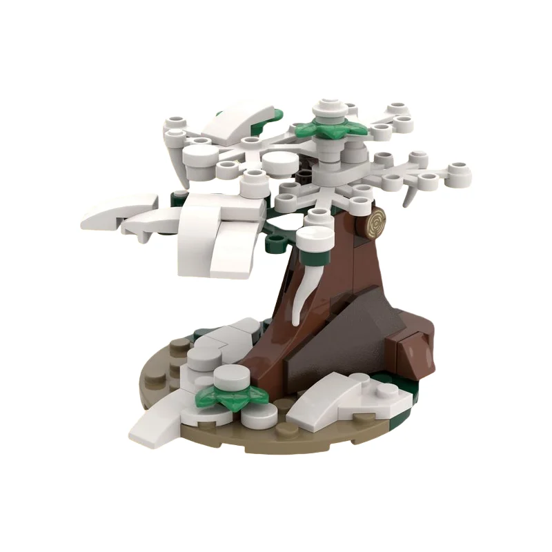 MOC mittelalterliches Miniaturauto, Boot, Winterbäume, Holzhaus, kreative Spielzeugblöcke für kleine Partikel, geeignet für alle Hobbs