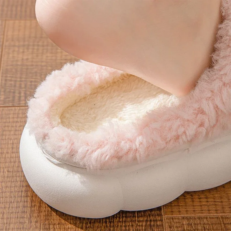 Pink Bowtie Furry Fur Slippers for Women Winter 2026 New Thick Platform Soft Sole Home SlidesWoman Warm Plush Fuzzy Indoor Shoes - view 3