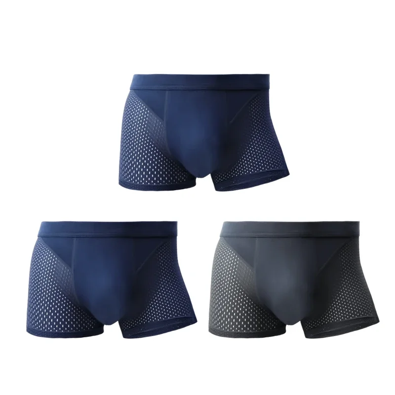 

3PCS Ice Silk men's briefs, summer thin modal mesh breathable four-corner pants, men's short underpants
