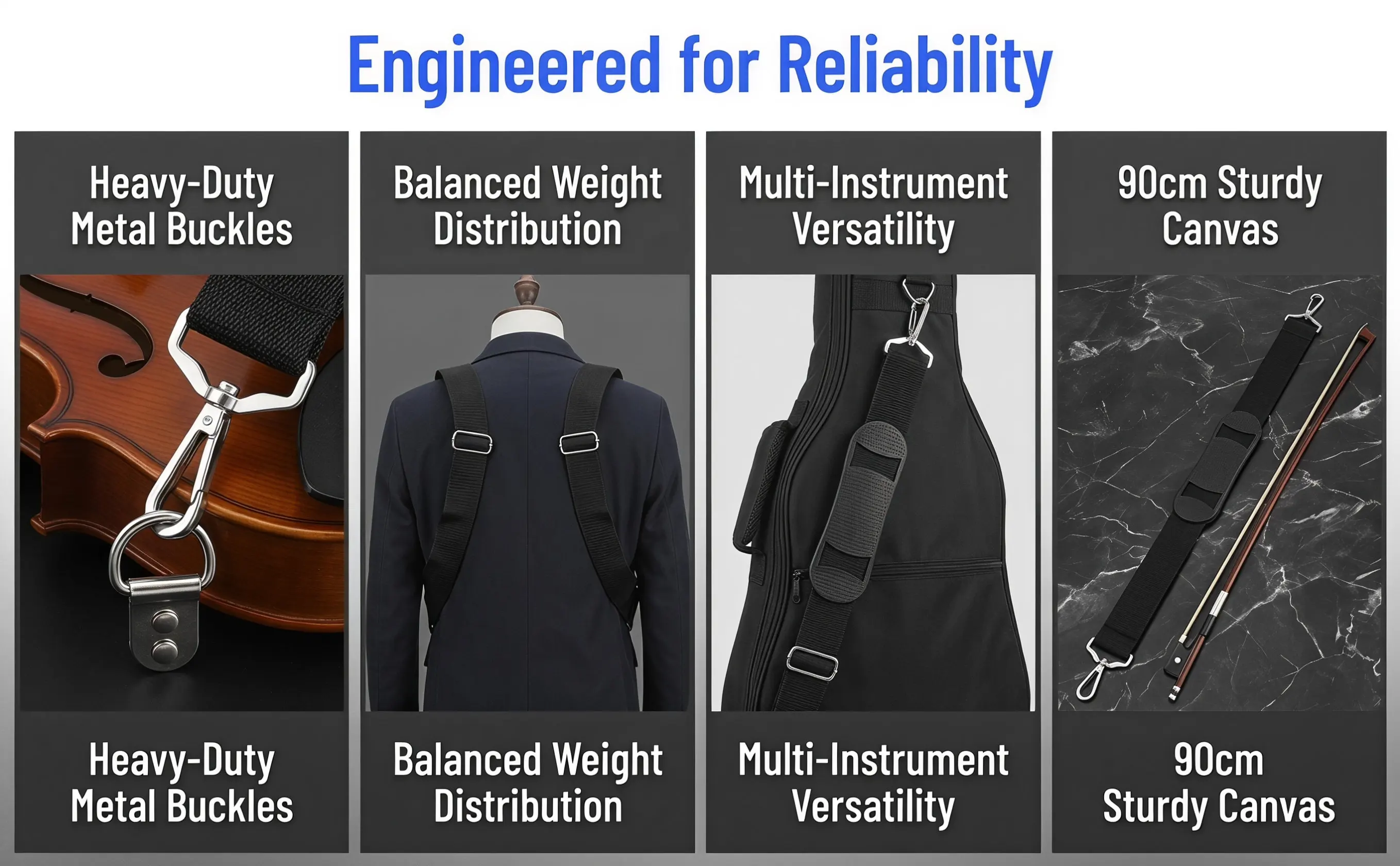 Instrument Case Carrying Strap Adjustable 90Cm Metal Buckle Universal Violin Bag Belt Backpack Strap Replacement
