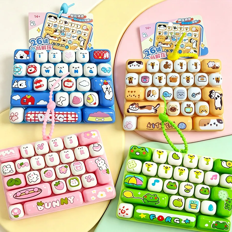 Stress Relief Simulation Keyboard Cute 26 Grids Keychain Animal Diary Desktop Decoration Student Bag Ornament Toy Creative Gift