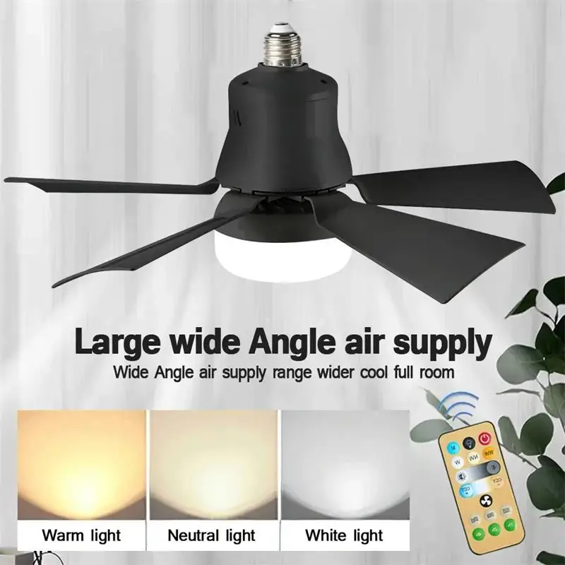 Ceiling Fan with LED Light and Remote Control Removable Design Dimmable Silent Recessed Installation Suitable For Home Bedroom