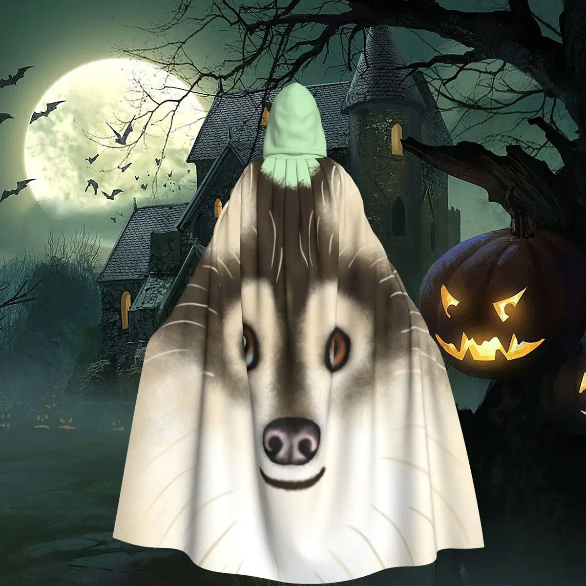 Capa larga con capucha para perro Spitz Pomerano, disfraz medieval de bruja, capa de cosplay, abrigo de Halloween, para adultos, unisex.