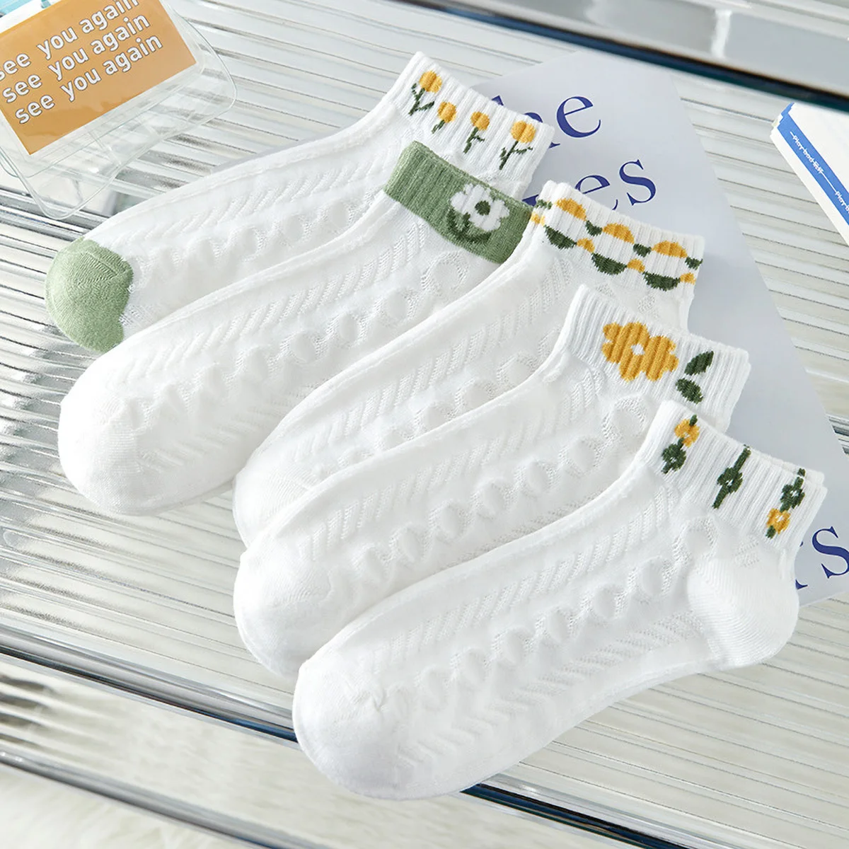 5 Pairs Women's Summer Ankle Socks Cute Cow Print Thin Breathable Socks Black White Striped Casual Low Cut Short Socks