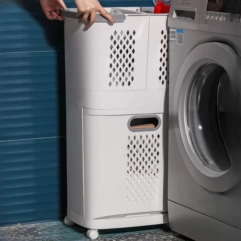 Plastic Clothes Laundry Hamper White Cheap Trolley Box Washing Laundry Basket Divided Trash Panier Linge Sale Room Accessories