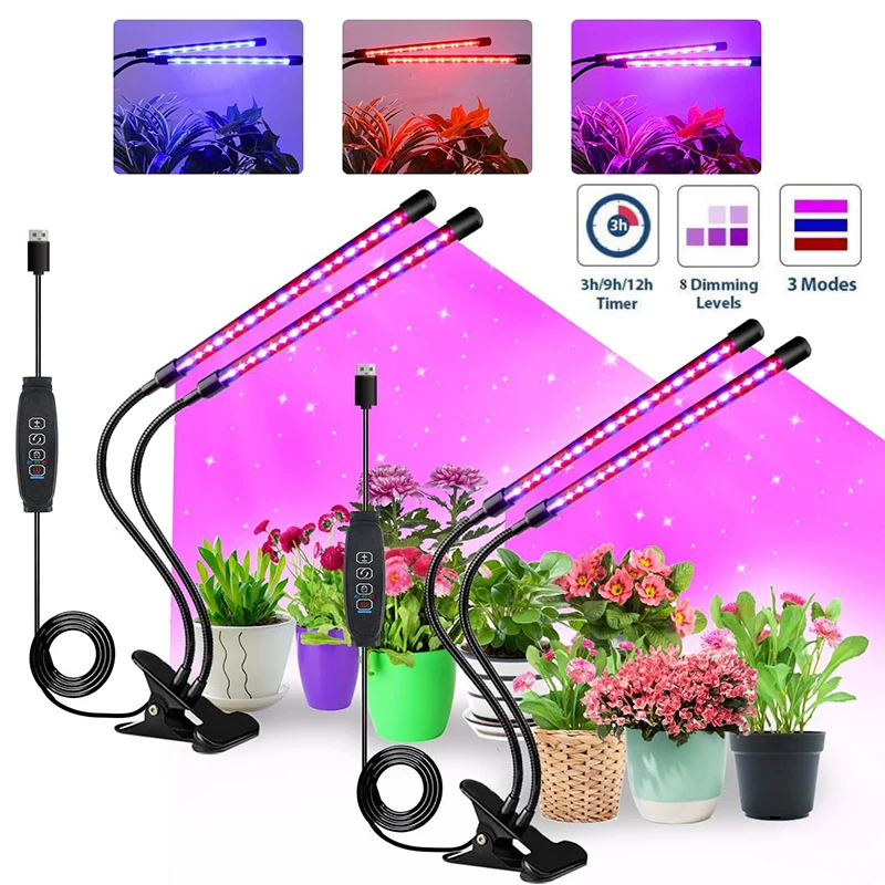 Planta USB de Espectro Completo Crescer Luz, Bulbo Hidropônico, Temporizador Interior, Regulável, Clipe, Phyto Lâmpada, Estufa, Vegetal, Flor, 20-100 LED