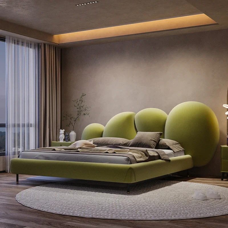 

Light luxury bed, modern and simple matte technology, plush cloth, cactus, double master bed