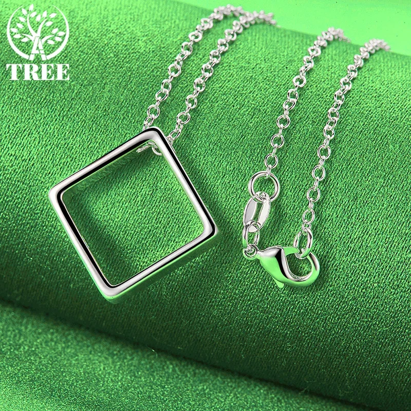 ALITREE 925 فضة القلائد عالية الجودة مربع قلادة قلادة المرأة سلسلة عنق موضة هدايا مجوهرات الزفاف الطرف