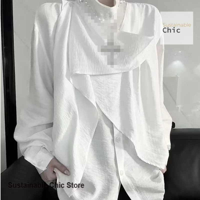 

French retro high-grade shirt women spring and autumn irregular stitching design sense niche shirt simple new new Chinese top