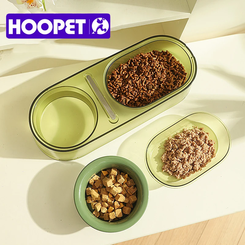 

HOOPET Double Bowl Cats Dogs Food Feeder Water Drinker Raised Ceramic Dish Bowl Plastic Stand Stainless Steel Spoon Pet Supplies