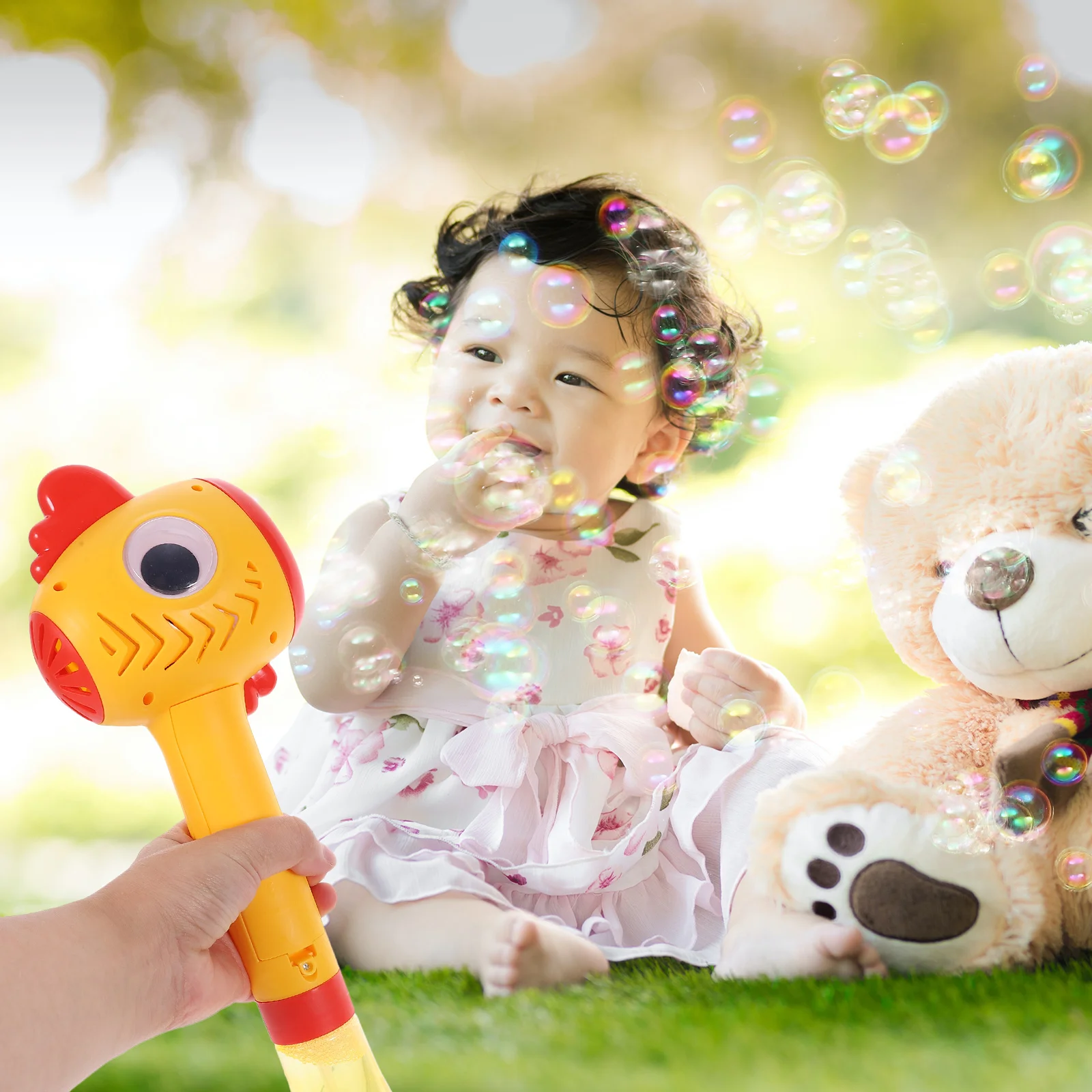 かわいい鶏のバブルマシン 洗える 再利用可能 自動送風機 ライト付き 屋内 屋外遊び アクティビティ