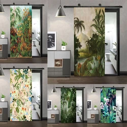 Custom Size  Geometric Door Stickers Self Adhesive Waterproof Tropical Scenery Scenery Home Room Door Wrap Mural Cover Wallpaper