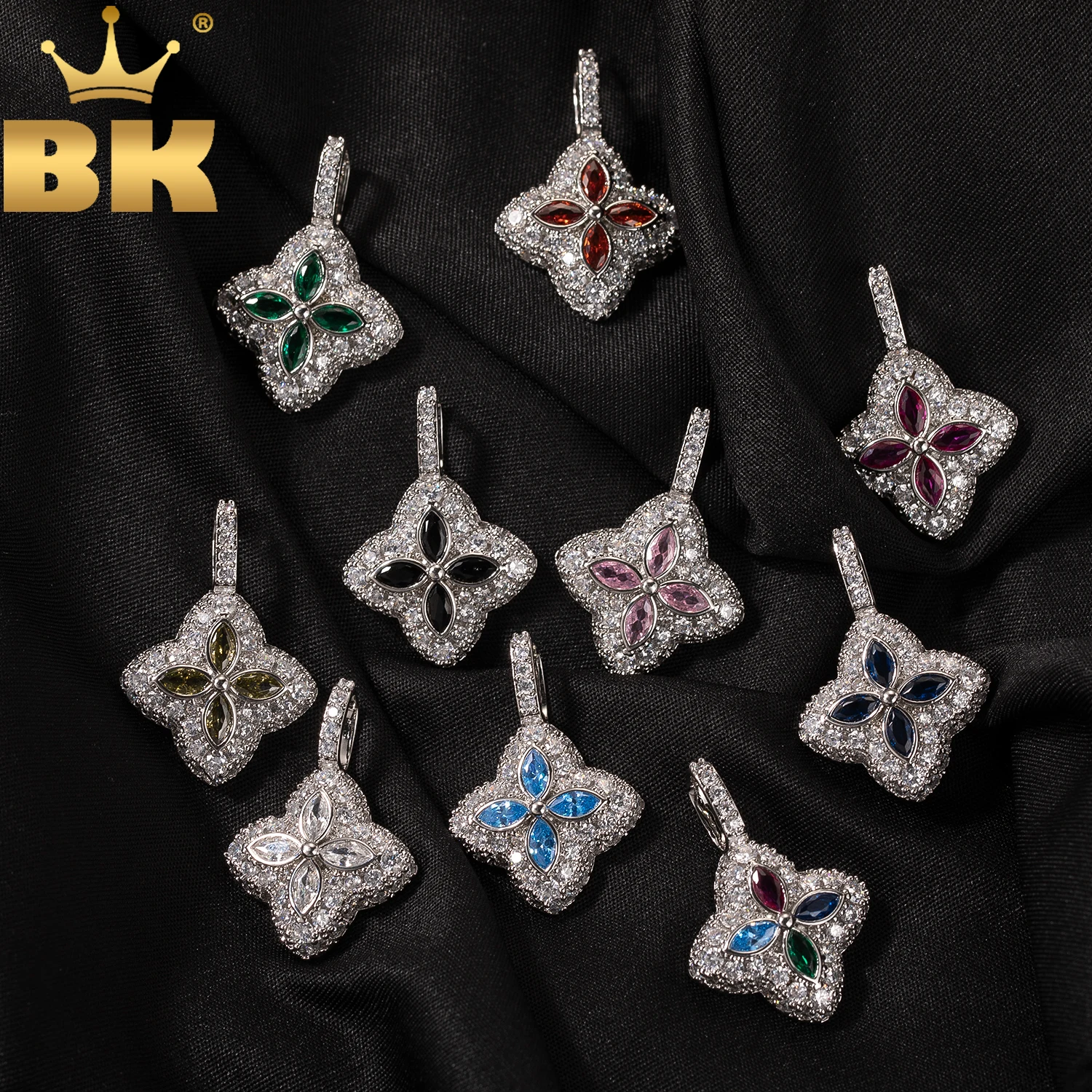 

THE BLING KING Rainbow CZ Marquise Clover Pendant Iced Out Multi Color Cubic Zirconia Floral Luxury Necklace Hiphop Jewelry