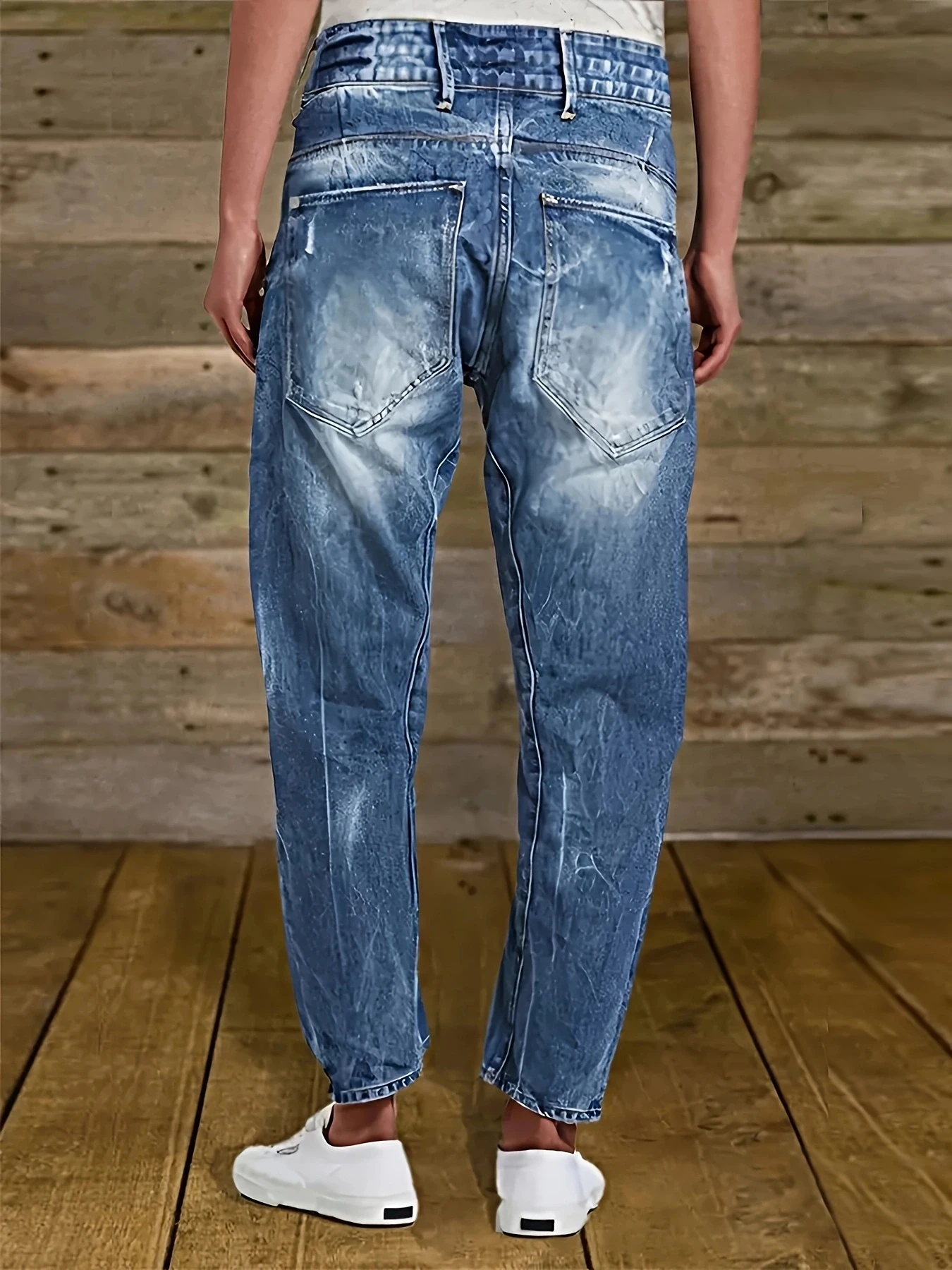 Women's stretchy fashion double button high-waisted denim ankle pants