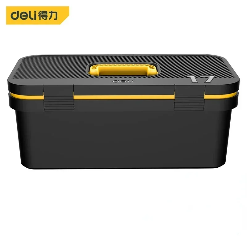 Deli 1 Pcs Toolbox Double Layer Large Capacity Tools Storage Box with Handle Multifunctional Electrician Portable Tool Organizer