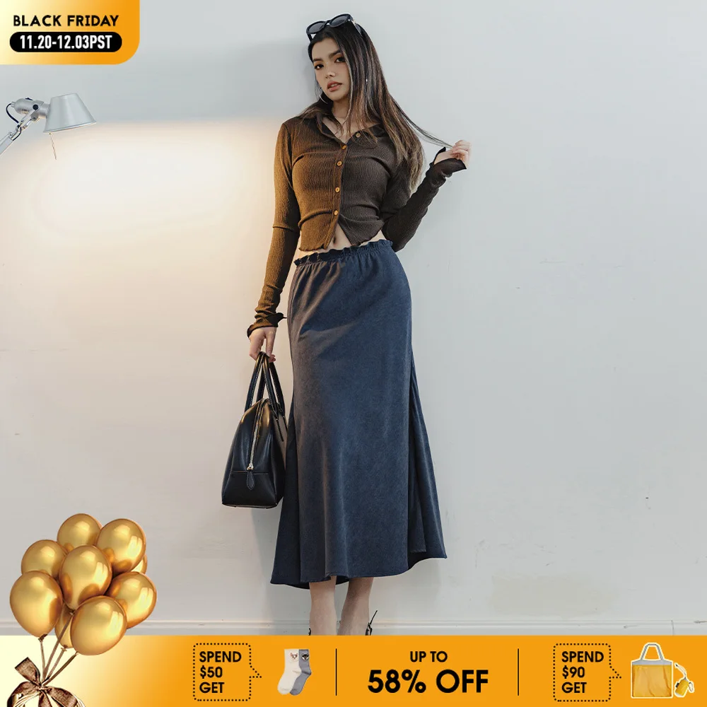 

Maden Velvet Fishtail Skirt Women Bustier Dress Retro A-line Skirt Versatile Long Dresses Summer Comfortable Breathable Skirt