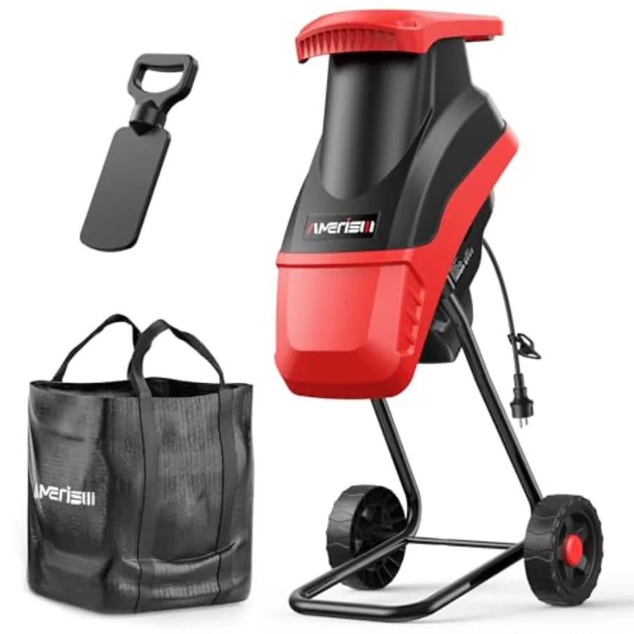 

15-Amp Electric Wood Chipper 4200 RPM Garden Shredder with 1.75" Branch Ccity 50L Collection Bag and 7" Wheels Lightweight Yard