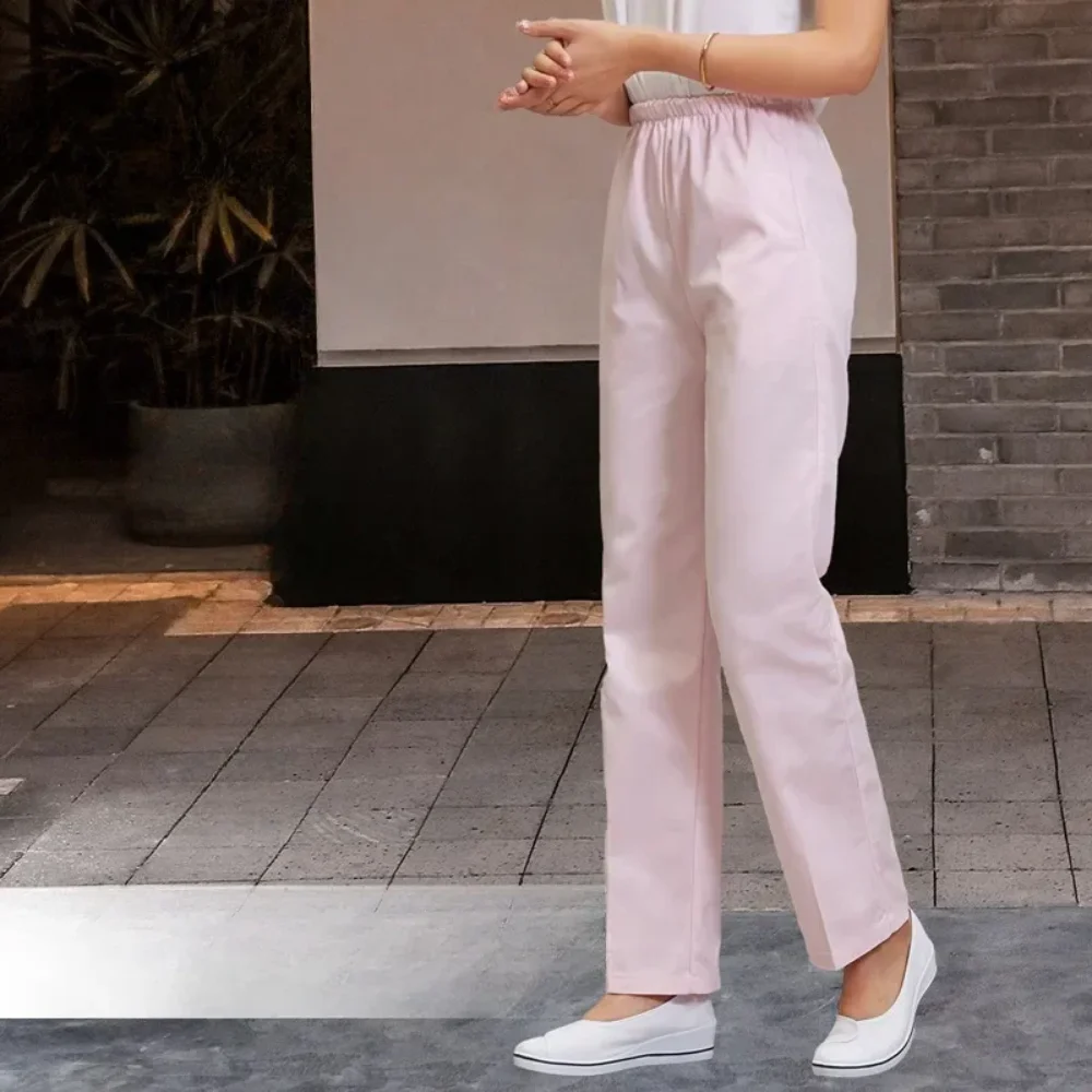 Sheng Hao-pantalones de trabajo de talla grande para mujer, ropa cómoda de cintura elástica para médico, color blanco, rosa, azul, vestido de