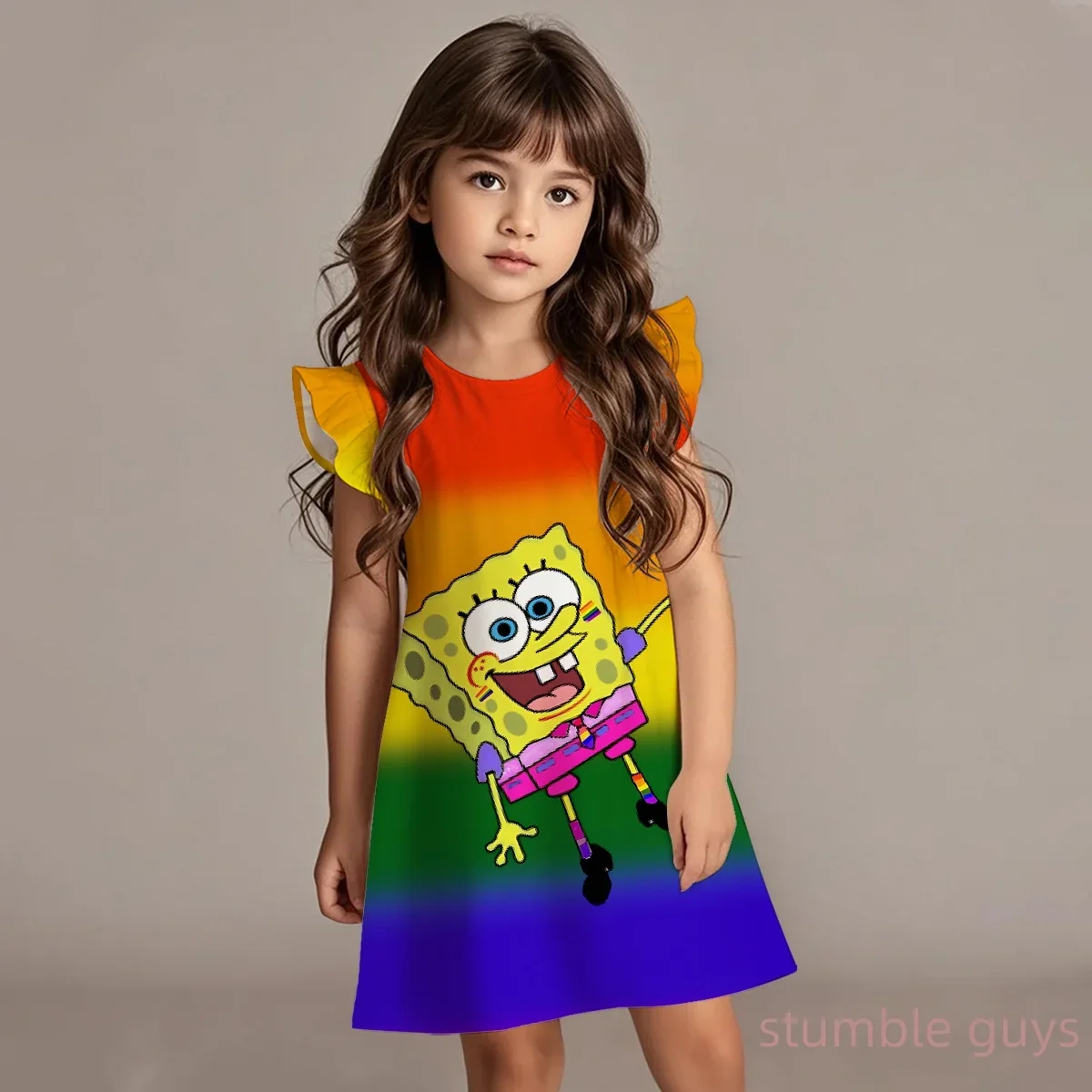 

2025 3D Printing Christmas Spongebob Special Edition Dresses Girls Clothing Holiday 2025 Children Lovely Gift Fly-sleeved Dress