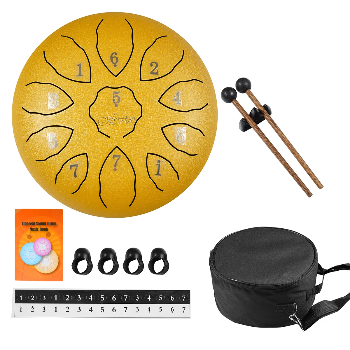 Aço Tongue Drum com Maple Leaves, 11 Nota, 8 Polegada, Handle Pan, Instrumento Musical, C, D, Tom F, Bronze, Qualidade de som padrão, OEM