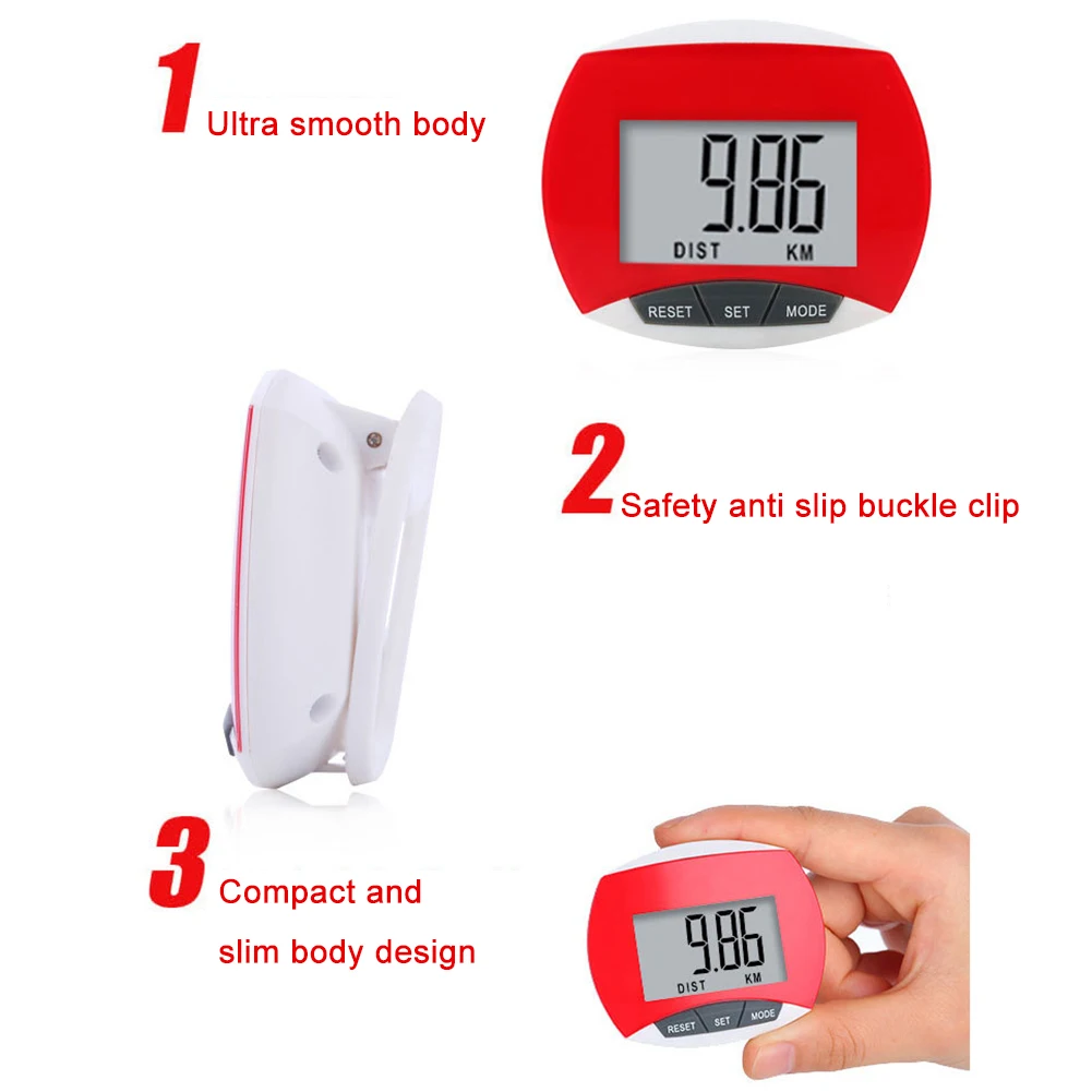 Walking Distance Step Pedometer Digital LCD Display Running Distance Monitor Multi-Function for Men Women Kids Adults Seniors