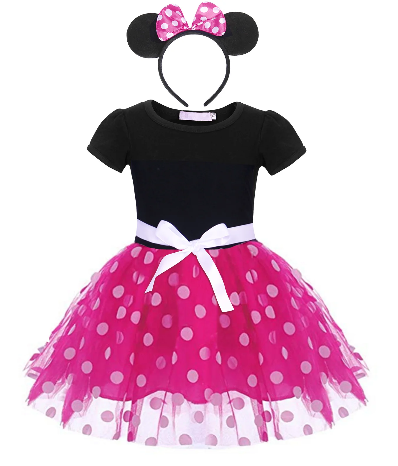 Jurebecia Girls Polka Dots Costume Tulle Spliced Ballet Dress Bowknot Headband Birthday Party Princess Tutu Dress