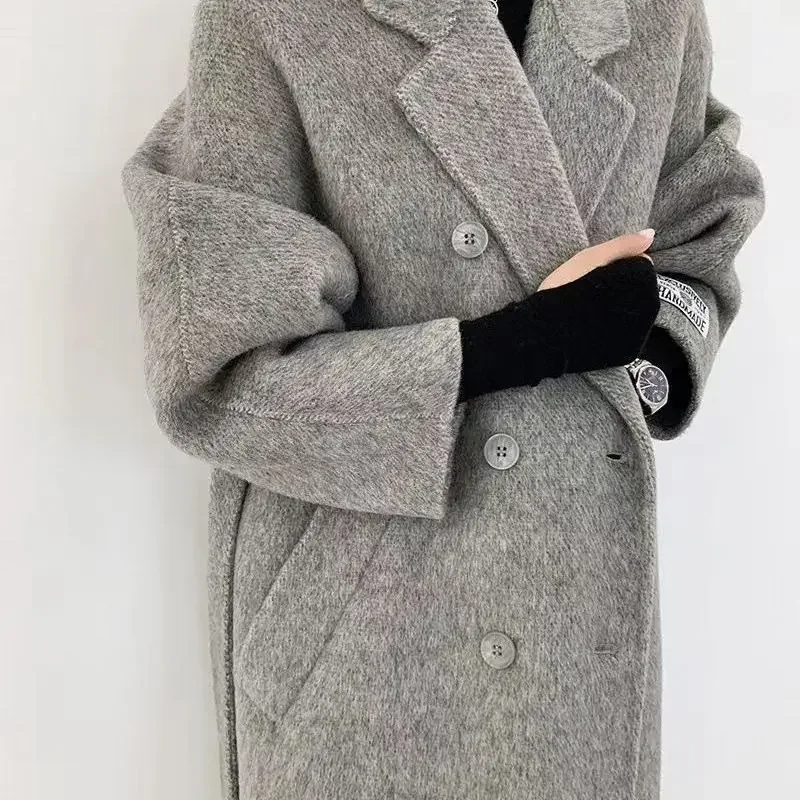 

Женское высококачественное двустороннее шерстяное пальто с поясом, осень-зима, модный темпераментный стиль для женщин