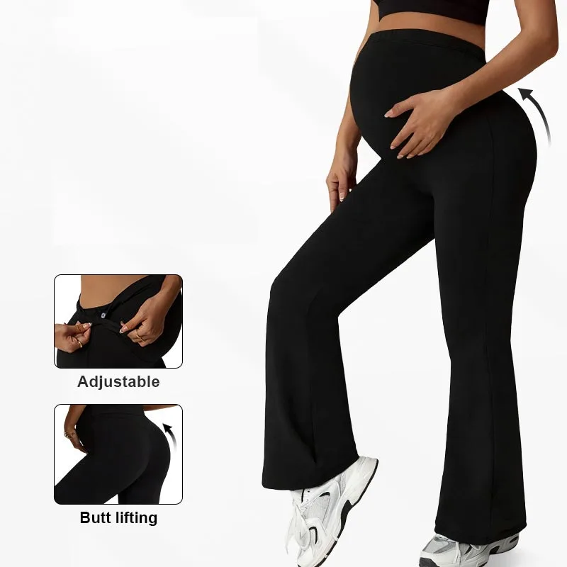 Maternity Spring and Autumn Activewear Flared Pants Belly-Supporting Butt-Lifting High-Waisted Maternity Pants