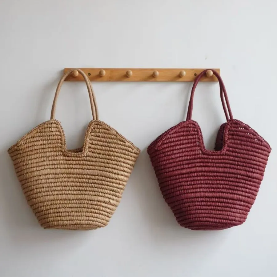 Woven Bag High Quality Portable Knitted Shoulder Basket Shopping Bag Woven Crochet Hand Straw Tote Bag For Beach