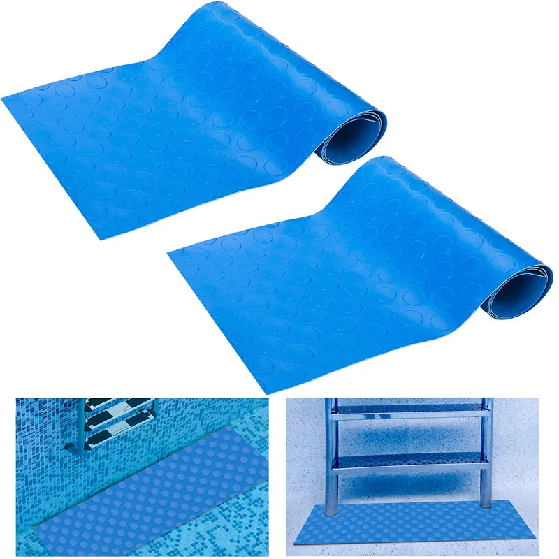 Swimming Pool Ladder Pad, Non-Slip Texture Protective Pool Ladder Pad Step Mat, Blue, 9.06 inches * 35.43 inches