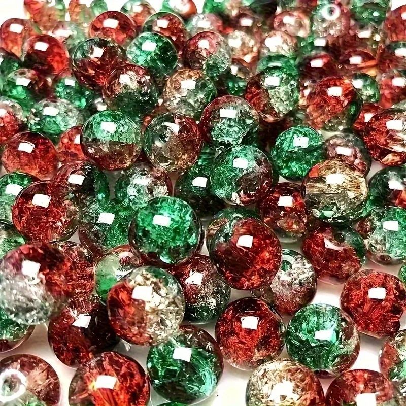 50 pieces of 8mm Christmas color gradient ice cracking beads in red and green gradient cracking beads for DIY production