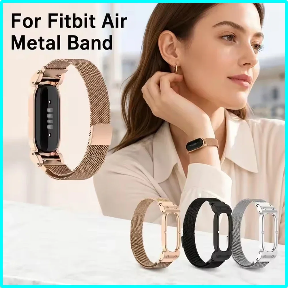 Premium For Google Fitbit Air Metal Wristwatch Strap Wear Resist Wristwatch Loops Straps For 5.5-8.7In Wrist Circumferences