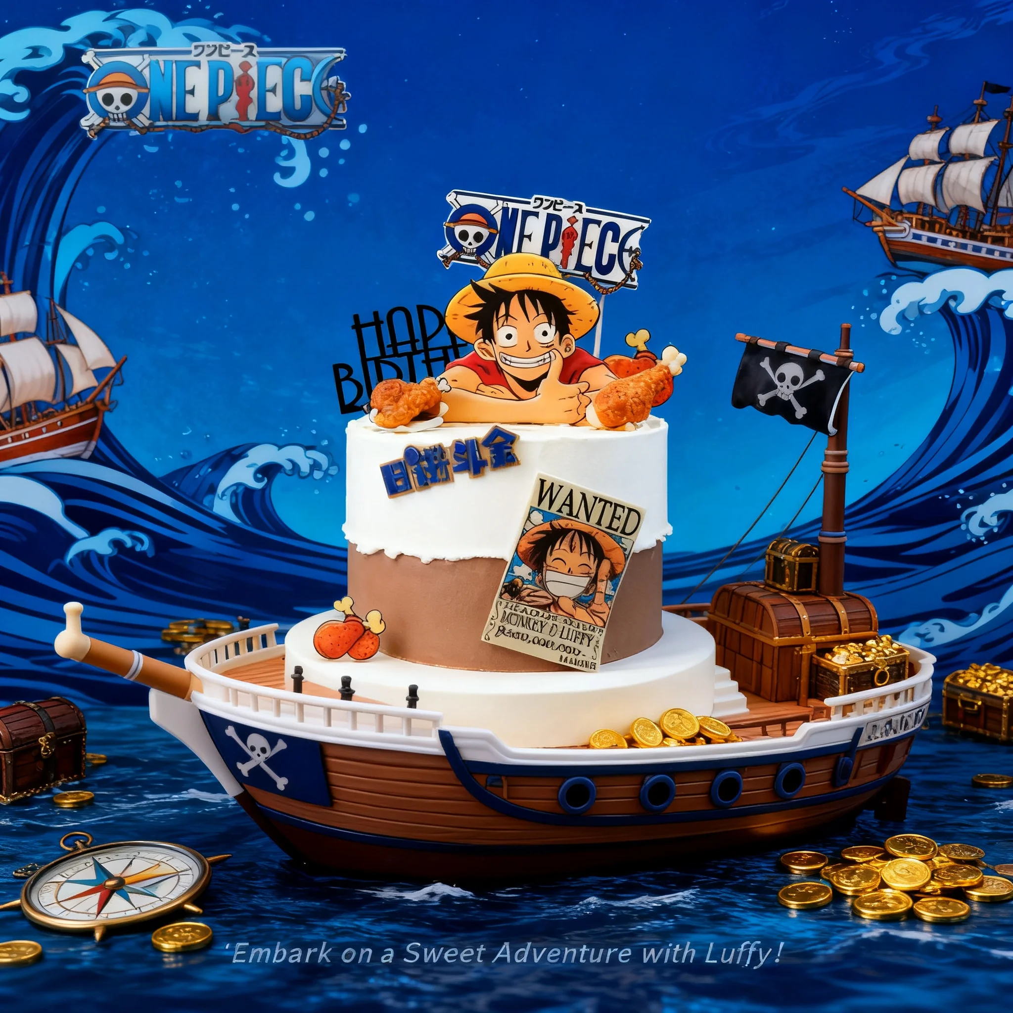 

ONE PIECE Luffy Cake Topper 7pcs Anime Boy Girl Birthday Cake Decorating Cake Flag Party Supplies for Kids Birthday Baby Shower