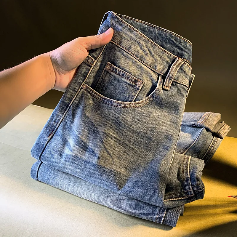 春と秋のメンズレトロストレートレッグジーンズ、トレンディなカジュアルファッション、多用途の韓国スタイル、ルーズパンツ